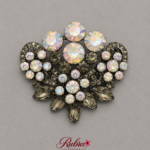 Vintage Aurora Borealis & Smoky Rhinestone Fan Brooch