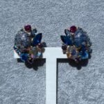 Vintage Blue Art Glass & Aurora Borealis Rhinestone Clip-On Earrings