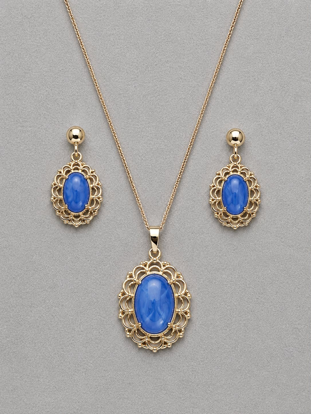 1 Vintage Blue Cabochon Jewelry Set - Image 1