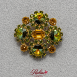 Vintage Gold-Tone Green & Amber Crystal Statement Brooch