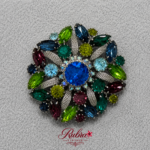 Vintage Multicolor Crystal Floral Statement Brooch
