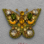 Vintage Gold-Tone Green Crystal Butterfly Brooch