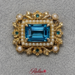 Vintage Gold-Tone Blue Crystal & Pearl Floral Brooch