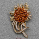 Vintage Amber Crystal Floral Bouquet Brooch