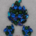 Vintage Blue & Emerald Green Crystal Floral Set