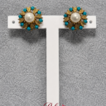 Vintage Gold-Tone Turquoise & Pearl Floral Earrings