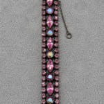 Vintage Pink Rhinestone Bracelet with Iridescent Floral Accents