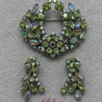 Vintage Green Rhinestone Floral Wreath Set