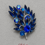 Vintage Blue Rhinestone Floral Spray Brooch